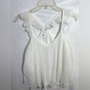 Xhiliration White Ruffled Flowy Sleeveless Tank Top Polka Dot design size Small